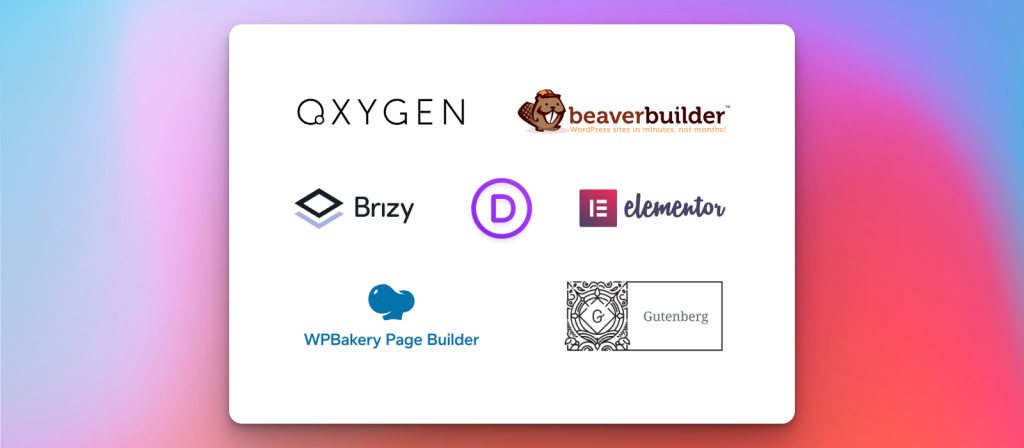 A grid of WordPress page builder logos.